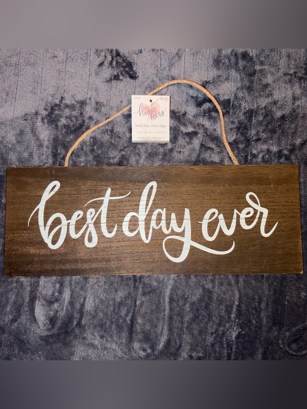 His & Hers 'Best Day Ever' Wooden Wall Sign - Brown with White Script